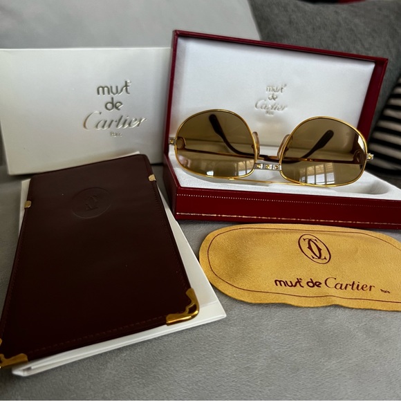 (SOLD)Rare Cartier Santos 24K Gold-plated Aviator Sunglasses (Vintage) - Picture 14 of 16